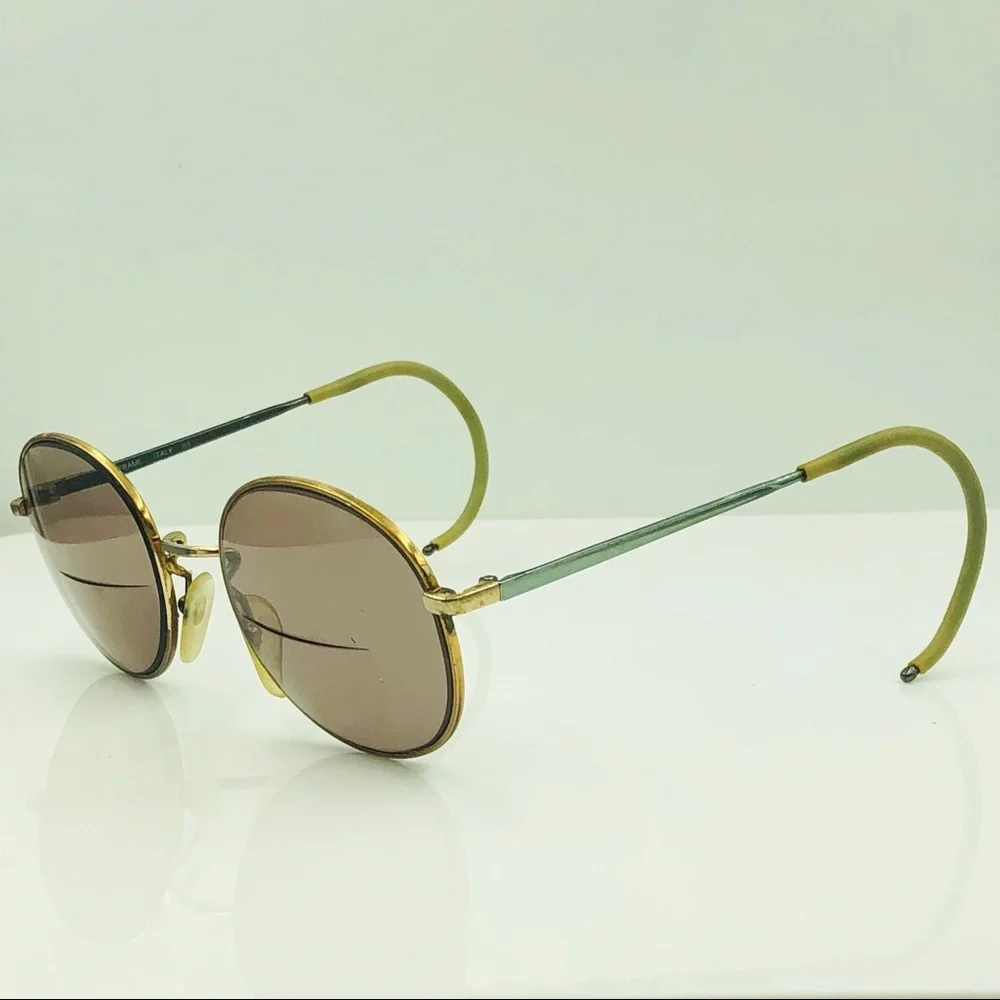 Luxottica Metal Brown Gold Round Sunglasses Frames